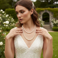ATHENA COLLECTION - COUTURE DOUBLE ROW PEARL NECKLACE - CNK303 SILVER