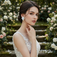CUBIC ZIRCONIA COLLECTION - CHIC FLOWER PEARL EARRINGS - CZER960 IVORY