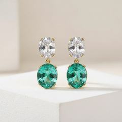 CUBIC ZIRCONIA COLLECTION - DAINTY CRYSTAL DROP EARRINGS -CZER916 GOLD