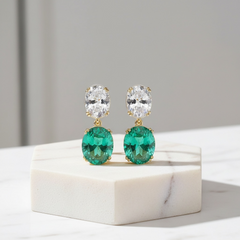 CUBIC ZIRCONIA COLLECTION - DAINTY CRYSTAL DROP EARRINGS -CZER916 GOLD