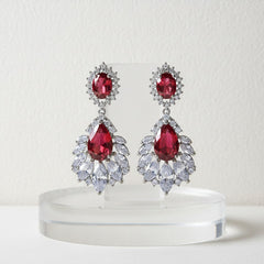 CUBIC ZIRCONIA - STARLET GLAM EARRINGS - RED - (CZER480)