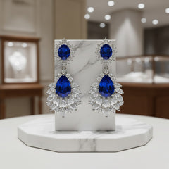 CUBIC ZIRCONIA - STARLET GLAM EARRINGS - SAPPHIRE - (CZER480)