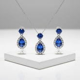 CUBIC ZIRCONIA COLLECTION - DAZZLING CRYSTAL DROP NECKLACE SET - (CZNK55) SAPPHIRE