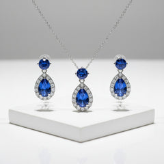 CUBIC ZIRCONIA COLLECTION - DAZZLING CRYSTAL DROP NECKLACE SET - (CZNK55) SAPPHIRE