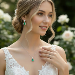CUBIC ZIRCONIA COLLECTION - DAZZLING CRYSTAL DROP NECKLACE SET - (CZNK55) EMERALD GREEN