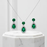 CUBIC ZIRCONIA COLLECTION - DAZZLING CRYSTAL DROP NECKLACE SET - (CZNK55) EMERALD GREEN