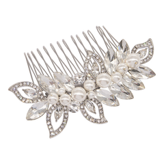 ATHENA COLLECTION - PEARL SHIMMER HAIR COMB - (HC192) SILVER