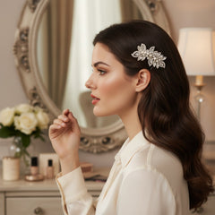 ATHENA COLLECTION - PEARL SHIMMER HAIR COMB - (HC192) SILVER