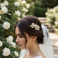 ATHENA COLLECTION - PEARL SHIMMER HAIR COMB - (HC192) GOLD