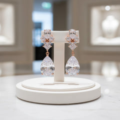 CUBIIC ZIRCONIA COLLECTION - EXQUISITE TEARDROP CRYSTAL EARRINGS - CZER485 ROSE GOLD