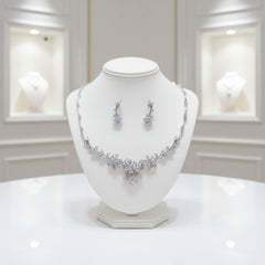 CUBIC ZIRCONIA COLLECTION - EXQUISITE STARLET NECKLACE SET - CZNK91 SILVER