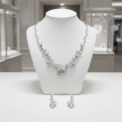 CUBIC ZIRCONIA COLLECTION - EXQUISITE STARLET NECKLACE SET - CZNK91 SILVER
