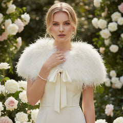 ATHENA COLLECTION - VINTAGE STYLE FEATHER RIBON STOLE - SG8 IVORY
