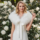 ATHENA COLLECTION - VINTAGE STYLE FEATHER RIBON STOLE - SG8 WHITE