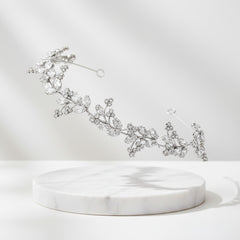 CUBIC ZIRCONIA COLLECTION - VINTAGE SPARKLE HAIR VINE - HP165 SILVER