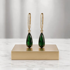 BEDAZZLE CRYSTAL DROP EARRINGS - EMERALD