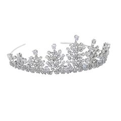 CUBIC ZIRCONIA COLLECTION - CRYSTAL ENCRUSTED TIARA - AHB-25 SILVER