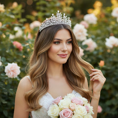 CUBIC ZIRCONIA COLLECTION - CRYSTAL ENCRUSTED TIARA - AHB-25 SILVER