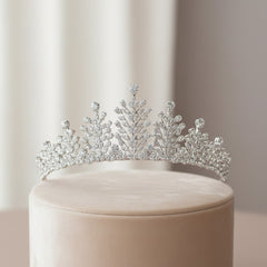 CUBIC ZIRCONIA COLLECTION - CRYSTAL ENCRUSTED TIARA - AHB-25 SILVER