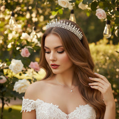 CUBIC ZIRCONIA COLLECTION - DAINTY STARLET TIARA - AHB-10 SILVER