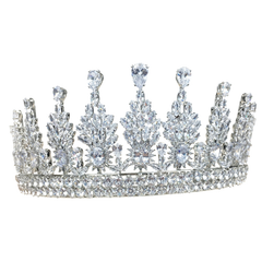 CUBIC ZIRCONIA COLLECTION - REGAL CRYSTAL TIARA - AHB-12 - SILVER