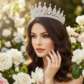 CUBIC ZIRCONIA COLLECTION - REGAL CRYSTAL TIARA - AHB-12 - SILVER