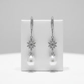CUBIC ZIRCONIA COLLECTON - GLITZY GLAM PEARL DROP EARRINGS - CZER491 SILVER