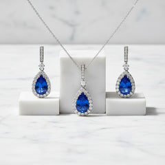 CUBIC ZIRCONIA COLLECTION - CRYSTAL SHIMMER NECKLACE SET - CZNK98 (SAPPHIRE)