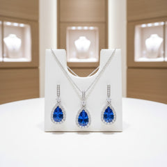 CUBIC ZIRCONIA COLLECTION - CRYSTAL SHIMMER NECKLACE SET - CZNK98 (SAPPHIRE)