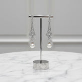 CUBIC ZIRCONIA COLLECTION - VINTAGE CRYSTAL DROP EARRINGS - CZER496 SILVER