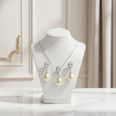 CUBIC ZIRCONIA COLLECTION - PRECIOUS SHIMMER NECKLACE SET- CZNK99 SILVER