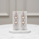 CUBIC ZIRCONIA COLLECTION - DAINTY PEARL SPARKLE EARRINGS - CZER453 ROSE GOLD