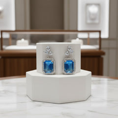 CUBIC ZIRCONIA COLLECTION -SPARKLE GEM EARRINGS - BLUE (CZER504)