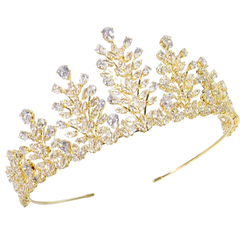 CUBIC ZIRCONIA COLLECTION - CRYSTAL ENCRUSTED TIARA - AHB-25 GOLD
