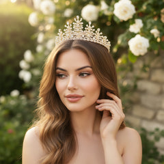 CUBIC ZIRCONIA COLLECTION - CRYSTAL ENCRUSTED TIARA - AHB-25 GOLD