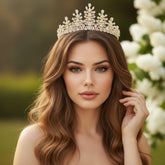 CUBIC ZIRCONIA COLLECTION - CRYSTAL ENCRUSTED TIARA - AHB-25 GOLD