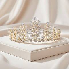 CUBIC ZIRCONIA COLLECTION - CRYSTAL ENCRUSTED TIARA - AHB-25 GOLD