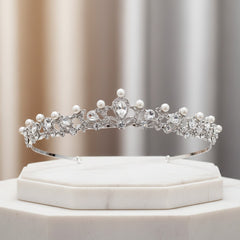 ATHENA COLLECTION - CHIC PEARL TIARA - AHB25 SILVER