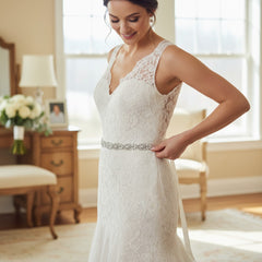 ATHENA COLLECTION - CRYSTAL CLUSTER BELT - IVORY - BELT 31 (LIGHT IVORY)