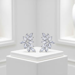 CUBIC ZIRCONIA COLLECTION - CRYSTAL CLUSTER EARRINGS - SILVER - CZER514