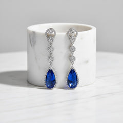 CUBIC ZIRCONIA COLLECTION - CRYSTAL LUXE EARRINGS - CZER516 (SAPPHIRE BLUE)