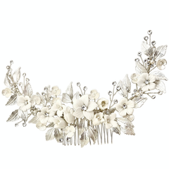 ATHENA COLLECTION - FLORAL EXTRAVAGANCE HAIR COMB - SILVER (HC200)
