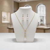 CUBIC ZIRCONIA COLLECTION - DAINTY PEARL NECKLACE SET - CZNK95 GOLD