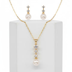 CUBIC ZIRCONIA COLLECTION - DAINTY PEARL NECKLACE SET - CZNK95 GOLD