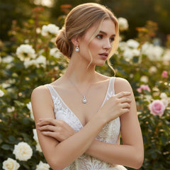 CUBIC ZIRCONIA COLLECTION - PEARL ELEGANCE NECKLACE SET - SILVER (CZNK102)
