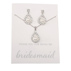 CUBIC ZIRCONIA COLLECTION - BRIDESMAID JEWELLERY NECKLACE SET - CZNK103 (GIFT CARD) SILVER