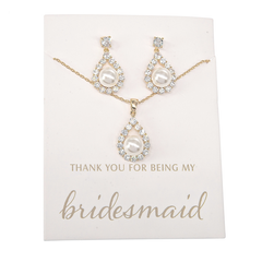 CUBIC ZIRCONIA COLLECTION - BRIDESMAID JEWELLERY NECKLACE SET - CZNK103 (GIFT CARD) GOLD