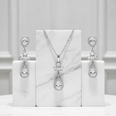 CUBIC ZIRCONIA COLLECTION - SIMLE ELEGANCE NECKLACE SET - CZNK105 SILVER