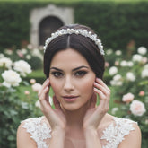 ATHENA COLLECTION - PEARL CLUSTER HEADBAND - SILVER AHB-57