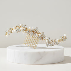 ATHENA COLLECTION - PEARL ALLURE HAIR COMB - HC198 14KGOLD